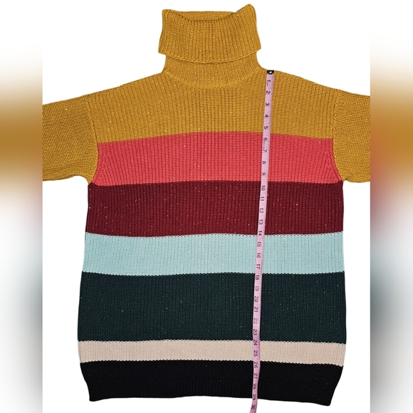Farm Rio Anthropologie Striped Turtleneck Sweater Dress Multicolor Sz S - Picture 12 of 16